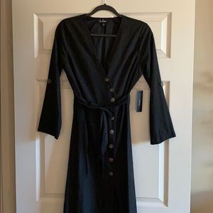 Black suede button up midi dress